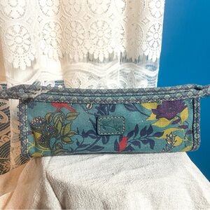 Fossil Flower & Bird Design Pouch with Signature Key Zipper 3.5 H x 9.5 L